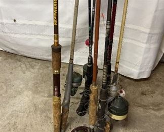 Vintage Fishing Poles and Reels As Found
