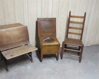 Vintage School Desk, Chair Commode With Lid