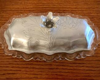 Aluminum Lidded Glass Butter Dish 