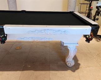 AVAILABLE NOW FOR PRE-SALE Coolest Connelly Pool Table 3 Piece Slate White Oak Drop Pockets Mother of Pearl Inlay - was $5700 NEW 104"L x 58"W exterior - (Our Price $1900 Including Moving Within 10mi Radius No Stairs)