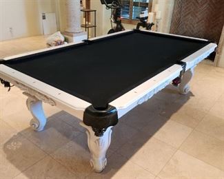 AVAILABLE NOW FOR PRE-SALE Coolest Connelly Pool Table 3 Piece Slate White Oak Drop Pockets Mother of Pearl Inlay - was $5700 NEW 104"L x 58"W exterior - (Our Price $1900 Including Moving Within 10mi Radius No Stairs)