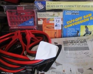 LOT OF 6 MISC ITEMS INCLUDING JUMPER CABLES, CORDLESS BIT SET, AND MORE SOME NOS