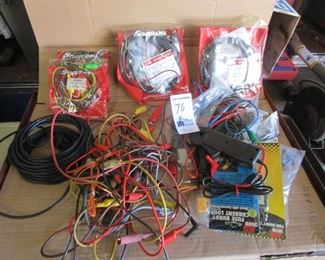 LOT AUTOMOTIVE TEST EQUIPMENT WIRING INCLUDING SNAP ON STARTER BUTTONS, FUSE BOX LOOPS, TEST LEADS AND MORE	