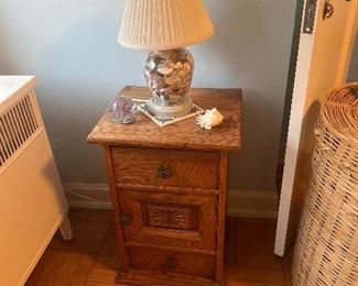 Oak Side Table & Lamp