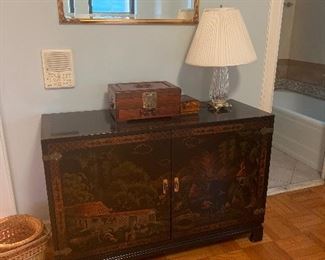 Asian Style Dresser with mirror & Lamp