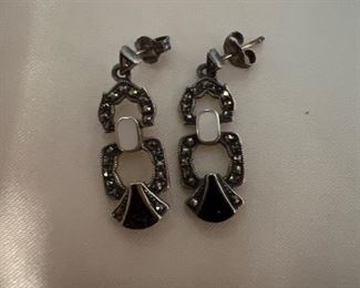 marcasite and onyx pierced earrings