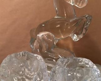 Kosta Boda Swedish Crystal Snowball Votive Set and Vintage Heavy Glass Horse Bookend