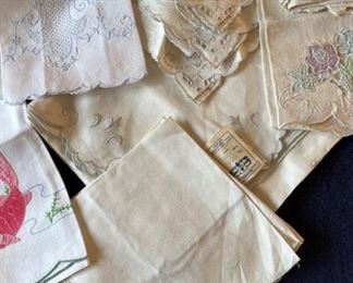 Vintage 1935 Hand Embroidered Linen Tablecloth, Napkin Set, More