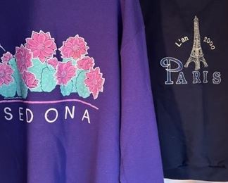 Vintage Souvenir Sweatshirts Purple Sedona Size XL and Black Paris Size L