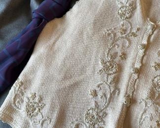 Womens Vintage Clothing Alfred Dunner Belted Grey Skirt, Sweetbriar Knit Vest, and Scarf