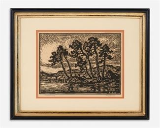 18: BIRGER SANDZEN "Toward Evening" (1942 Linocut)