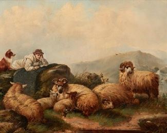 27: J.W. MORRIS "Shepherd with Highland Sheep" (1877 Oil)