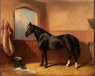 28: EDWARD LLOYD of ELLESMERE "Black Stallion" (1871 Oil)