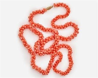34: Angel Skin Coral Bead Necklace, 32" long