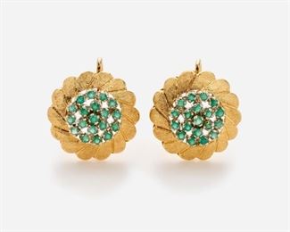 43: Green Chalcedony Flower Earrings in 18k