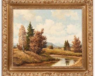 56: Oil Landscape on Canvas, German School (Keller)