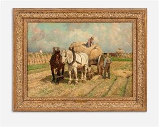60: FRANS VAN LEEMPUTTEN "Haying Time" (Oil ca. 1880)