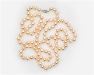 61: Akoya Cultured Cream Rose' Pearl Diamond Necklace 37"