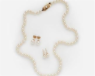 62: Mikimoto Pearl Necklace w/ 2 Pairs Pearl Earrings