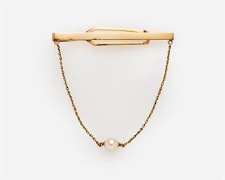64: Mikimoto Pearl 14k Tie Clip in Box