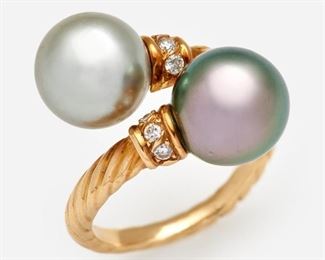 65: Tahitian Pearl Diamond Wrap Ring in 18k