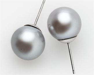 66: Pair of 10mm Tahitian Pearl Earrings: 14k