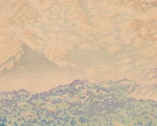 73: AMBROSE PATTERSON "Mount Rainier" (1922 Woodblock)