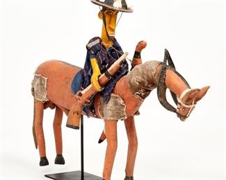 82: Bamana Large Polychrome Horse & Rider Marionette, Mali
