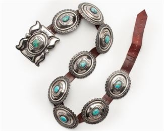 98: Frank Patania Thundbird Shop Turquoise Concho Belt