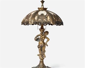 109: Caryatid Table Lamp with Slag Glass Shade