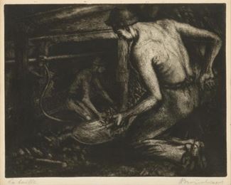 113: Intaglio Print of Miners, circa Mid-20th c.