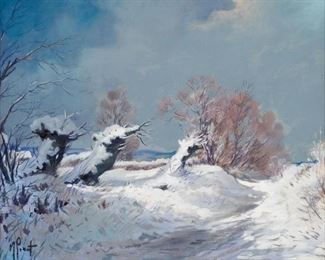 114: "Vieux Chemin in Ombret" Snowy Pastel Landscape