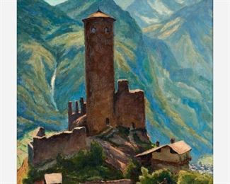 121: GEORGES WARZEE Germanic Castle Oil on Canvas