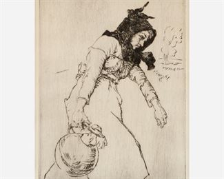 123: EDWARD BLAMPIED "A Jersey Milkmaid" (1920 Drypoint)