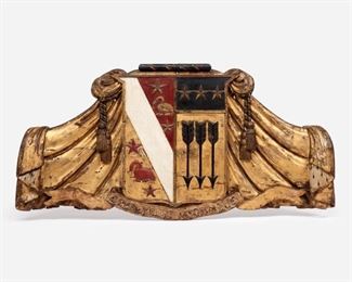 127: Large Gilt & Polychromed Wooden Heraldic Wall Crest