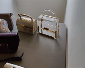 unique vintage clear purse, lunchbox style bucket purses