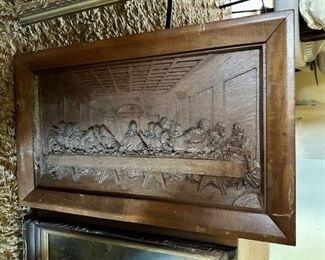 Last supper wood carved plaque