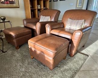 Leather arm chairs and ottomans