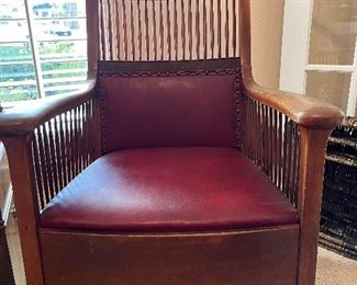 Pre-WW I Art Nouveau oak board chair (2 available)