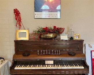Upright piano by Pleyel Piano Company (France), ca. late-19th century; brass, satinwood, rosewood.