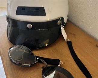 motorcycle helmet and goggles