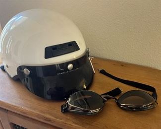 motorcycle helmet and goggles