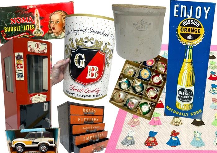 Vintage Advertising, Signs, ornaments, Coin Op and More