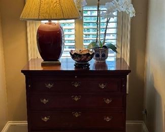 Lovely authentic reproduction of a Mary Washington secretary desk by Craftique in Mebane, NC.  Writing surface pulls out and is supported by two arms.