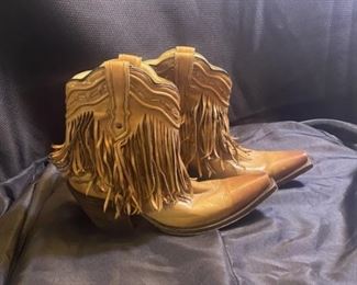 Ladies Corral Boots, Fringed Brown Leather, Sz 8½M