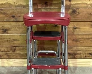 Retro Mid Century Modern Style Red Step Stool Seat
