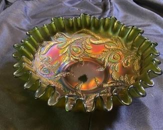 Antique Fenton Heart and Vine Carnival Glass Bowl