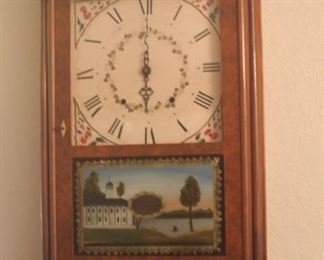 Second free standing or wall clock with hand painted panel.