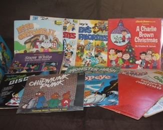 Disney and Charlie Brown vintage LPs.