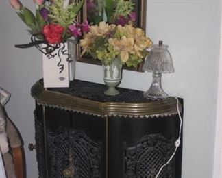 Metal hall cabinet and table lamps.